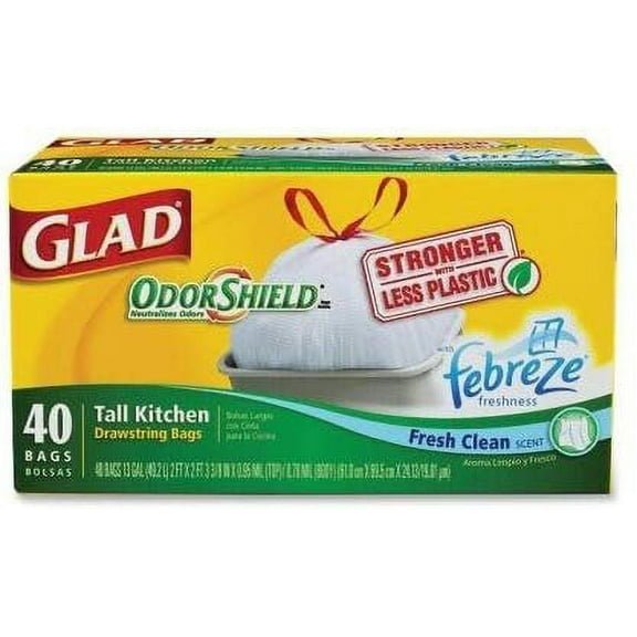 Glad Tall Kitchen Trash Bags - 13 Gal, 0.90mil, White, Fresh Scent - 40 Box