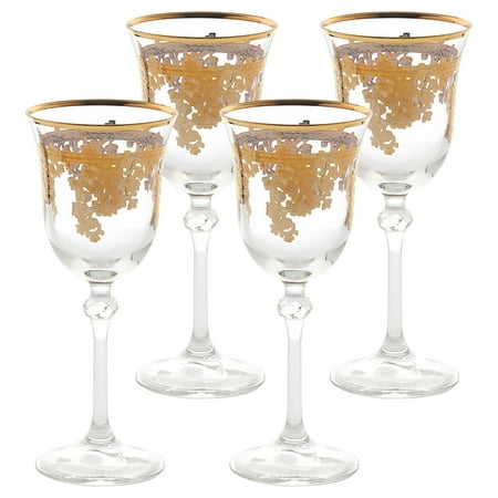 - Lorren Home Trends Set of 4 Embellished 24K Gold Crystal White Wine Goblets-Made In Italy