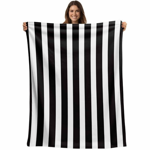 Black Striped Flannel Throw Blanket for Couch,Lightweight Fleece Soft Cozy Bed Blankets for Boys Girls Adults Kids,Modern Farmhouse Black White Stripes Personalized Car Blanket 39 x 49 Inch