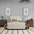 thumbnail image 2 of Bonzy Home Full Size Velvet Upholstered Platform Bed Frame, Scroll Wingback Headboard, Button Tufted, Storage, Easy Assembly, Cream, 2 of 6