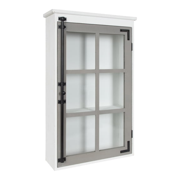 Kate and Laurel Hutchins Decorative Rustic Wall Cabinet, 19.5 x 6 x 31.5, White and Gray, Farmhouse Cabinet With Glass Door