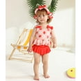 thumbnail image 2 of KIMI BEAR Newborn Baby Girls Swimsuits 6-12 Months Sleeveless Bowknots Swim Top Strawberry Swimsuit Ruffle Shorts with Hat Baby Girls Bathing Suits Red, 2 of 10
