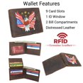 thumbnail image 2 of Mens RFID Blocking Leather Bifold Wallet  Patriotic American Eagle with USA Flag Design  Vintage Genuine Leather Brown with Gold Stars, 2 of 9