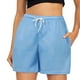 thumbnail image 1 of Pantalones cortos casuales con cintura elástica para mujer - Pantalones con bolsillos y cordón, poliéster y spandex, tallas XS-XXXL, 1 of 4