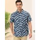 thumbnail image 2 of Lars Amadeus Camisa geométrica irregular para hombre Color Block Manga corta Botón abajo Camisas de verano Azul L Unique Bargains Camisas, 2 of 6