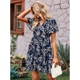 thumbnail image 5 of Women'S Floral Ruffle Midi Dress V Neck Flowy Tiered Long Dress Navy Blue XL, 5 of 10
