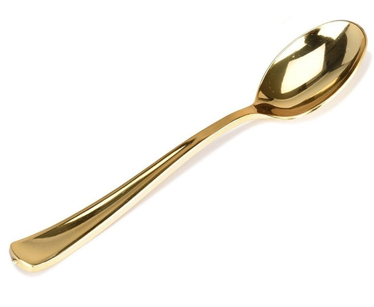 Disposable Plastic Gold Spoons 125 Pack