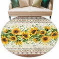 thumbnail image 2 of Farmhouse Sunflower 5ft Round Rug, Beige Brown Vintage Floral Botanical Non-Skid Rubber Backing Large Area Rugs - Living Room Bedroom Home Office, Indoor Floor Mat Carpets Washable Rug, 2 of 9