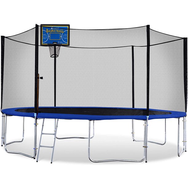 Exacme Trampoline with Blue Rectangular Basketball Hoop, T14+BH07BL