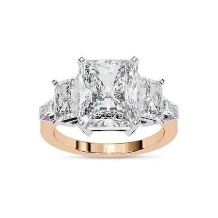 IGI Certified Lab Grown Diamond Engagement Ring | Center 10.5x8.5mm Radiant 5-Stone Anniversary Wedding Rings For Women 18K Solid Rose Gold | F-G, VS-SI Quality (6.60 Ctw) Size-8.5