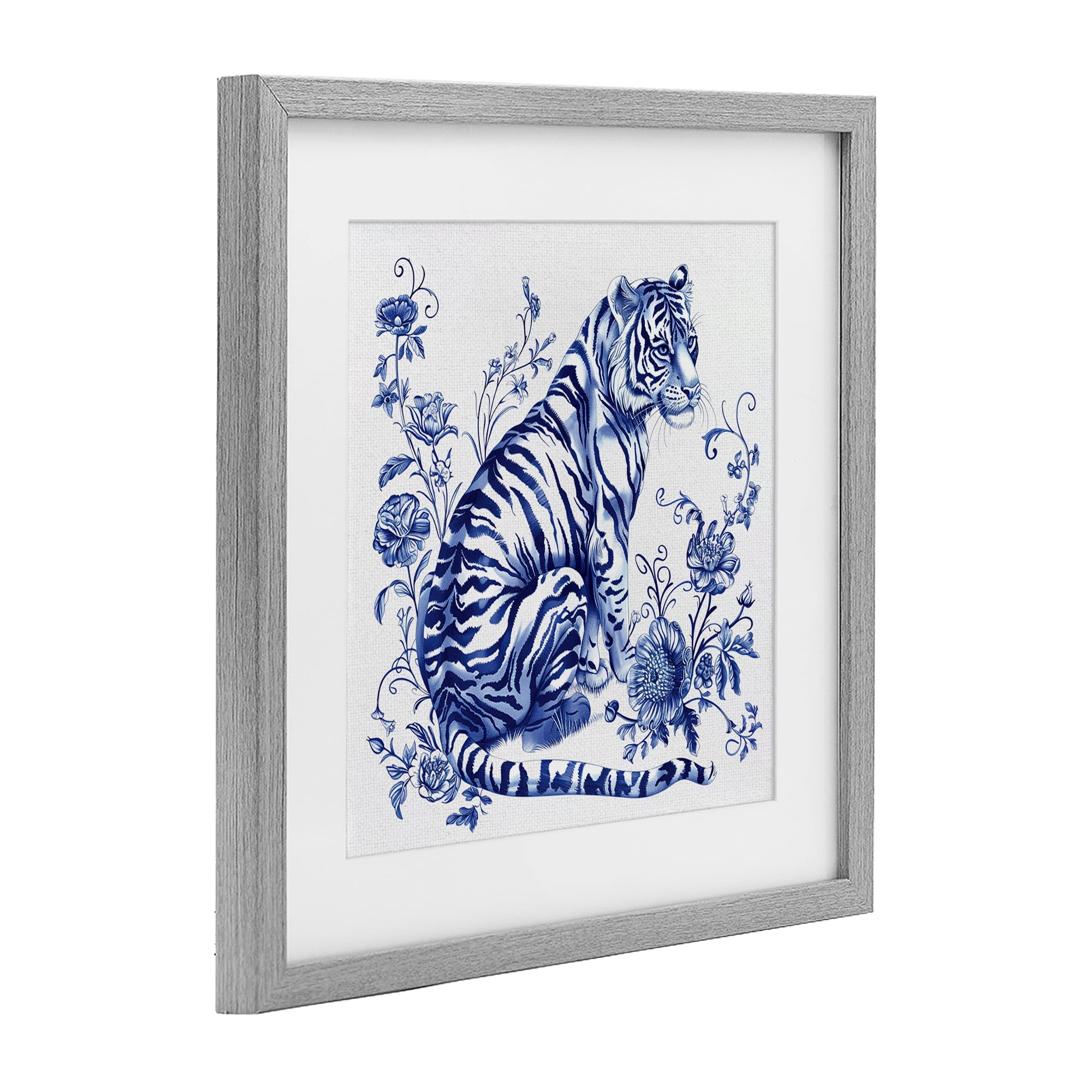 Traditional Ornate Floral Tiger Gray Framed Print Under Glass, design by Lettered and Lined