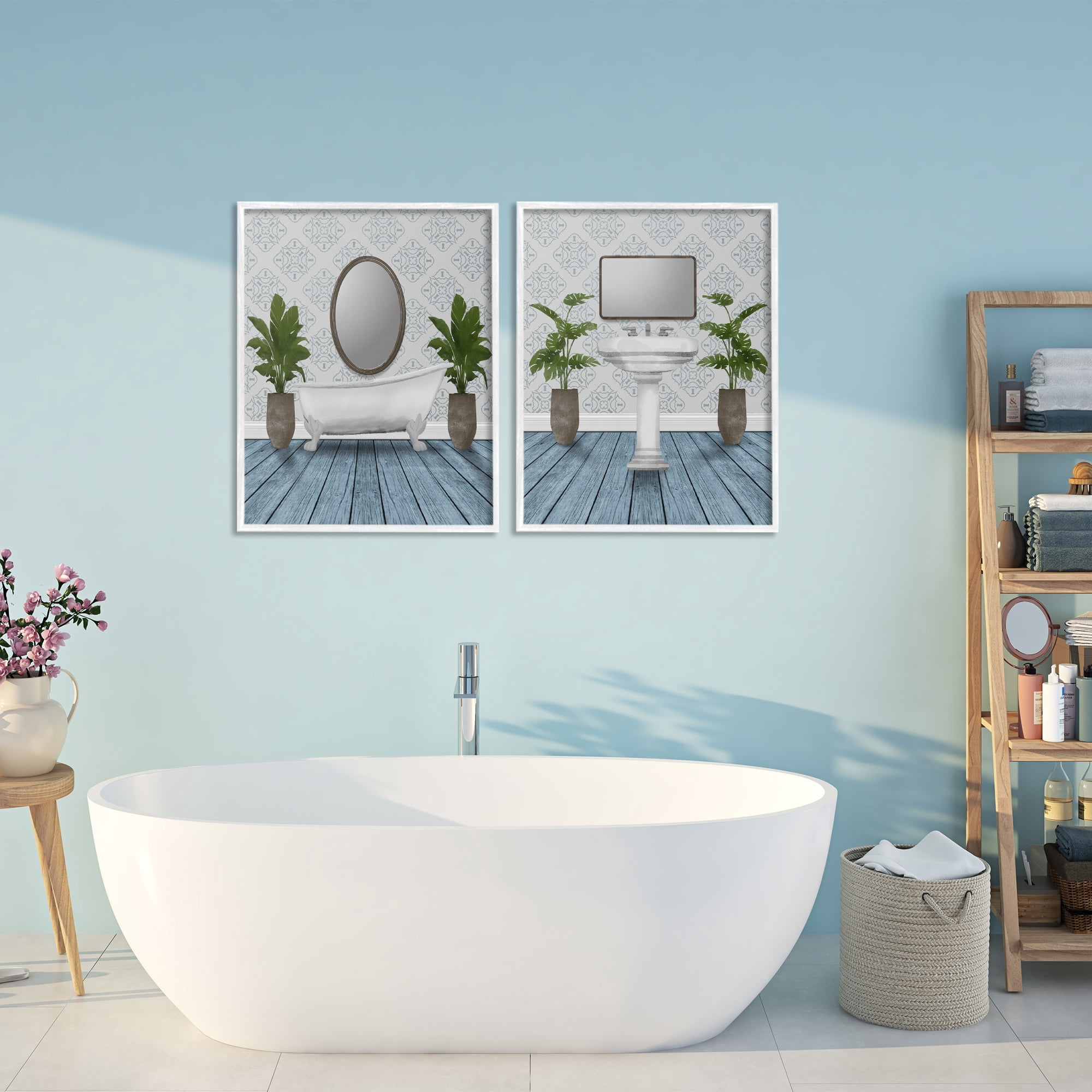 Stupell Industries Bathroom's Restful Wash 2 Piece White Framed Giclee Art Set, design by Marcus Prime