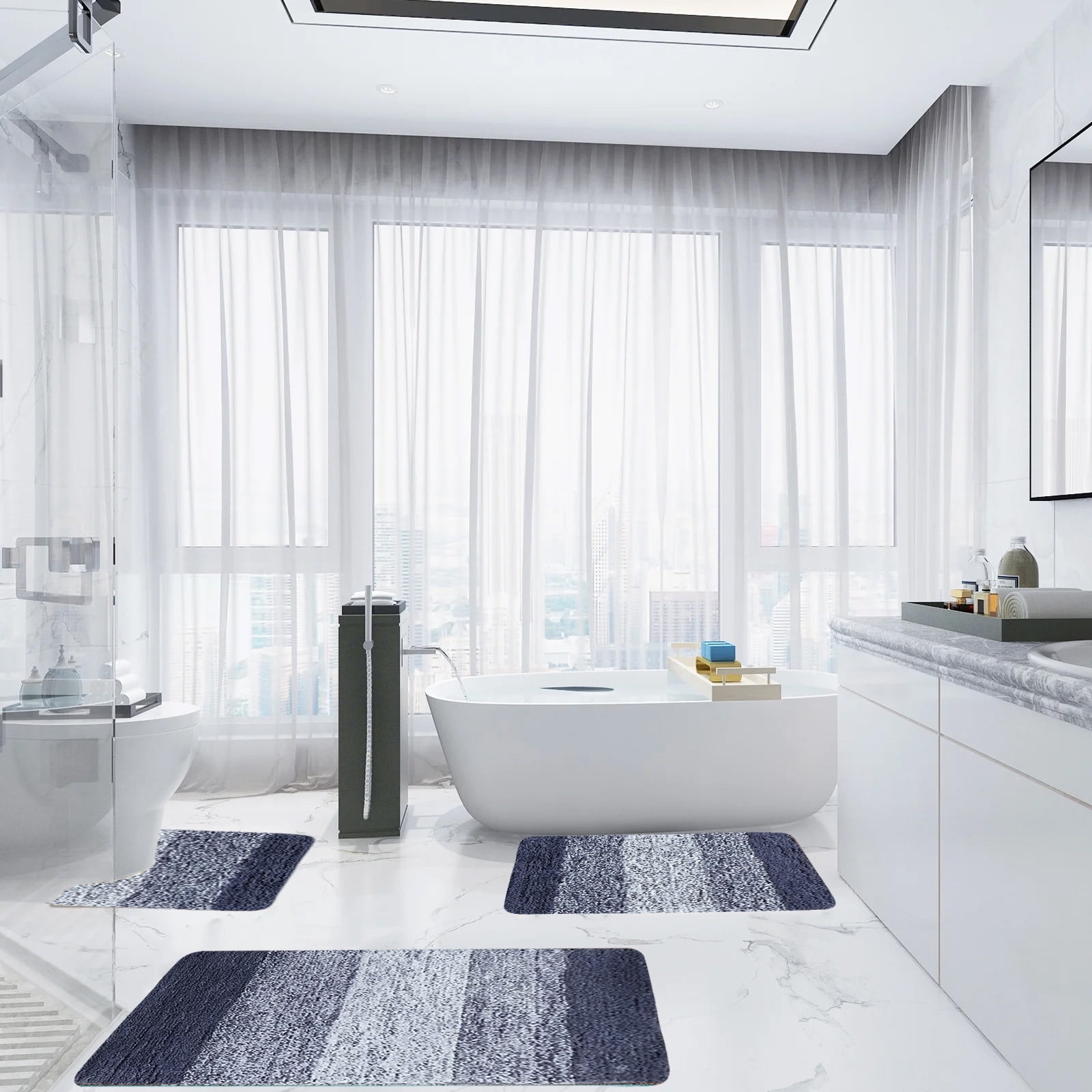 CasaChic 4-Piece Microfiber Foam Bathroom Rug Set, Absorbent Non-Slip Machine Washable with U Shaped Toilet Mat, Modern