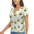 thumbnail image 2 of Wukai Avocado of a Hear Casual V-Neck Graphic Tees for Women: Lightweight and Breathable Summer Tops with Stylish Design-Small, 2 of 8