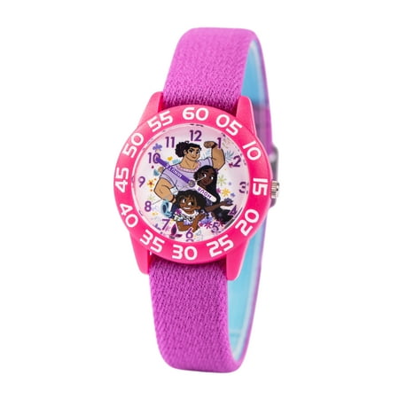 Disney Encanto Isabela, Luisa, Mirabel Girls' Pink Plastic Time Teacher Watch, 1-Pack