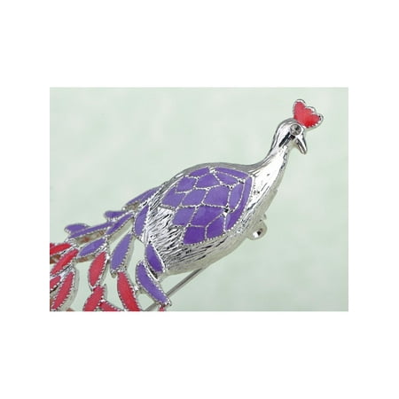 Purple Crystal Colorful Rhinestone Peacock Bird Feather Brooch Costume Pin