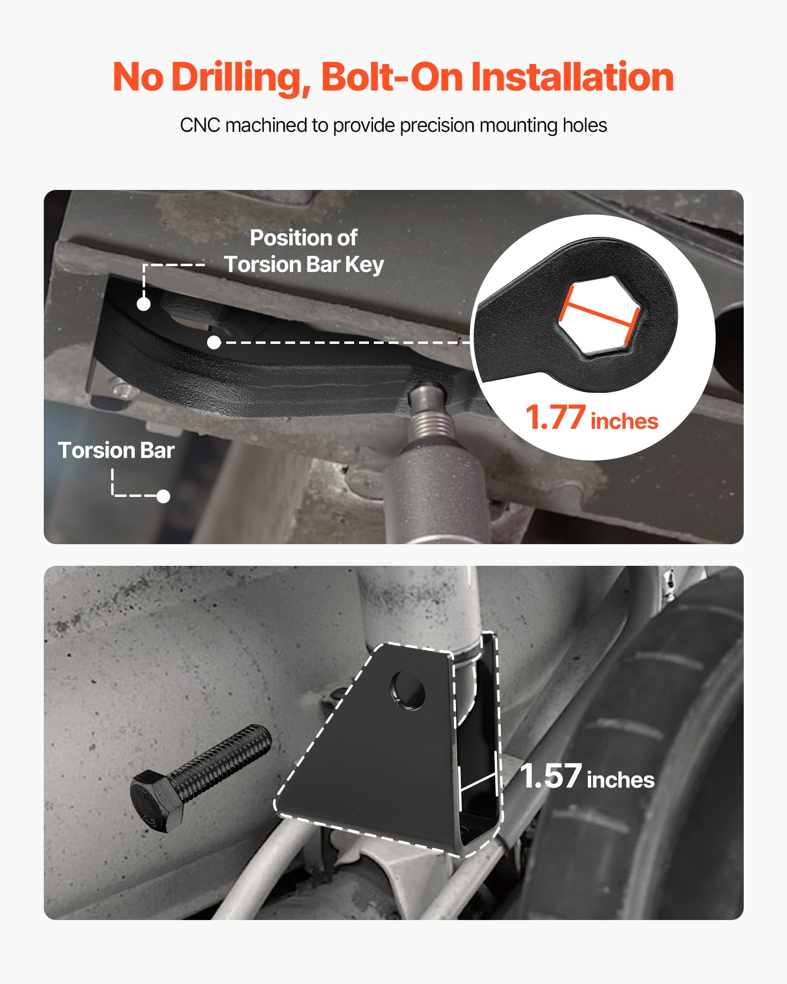 VEVOR 3 Inch Front Leveling Lift Kit for 2001-2010 Chevy Silverado/GMC Sierra 2500HD/3500HD 8-Lug, 01-07 Silverado/Sierra 1500HD,Torsion Bar Keys Suspension Level Kit with 2 Shock Extension Brackets