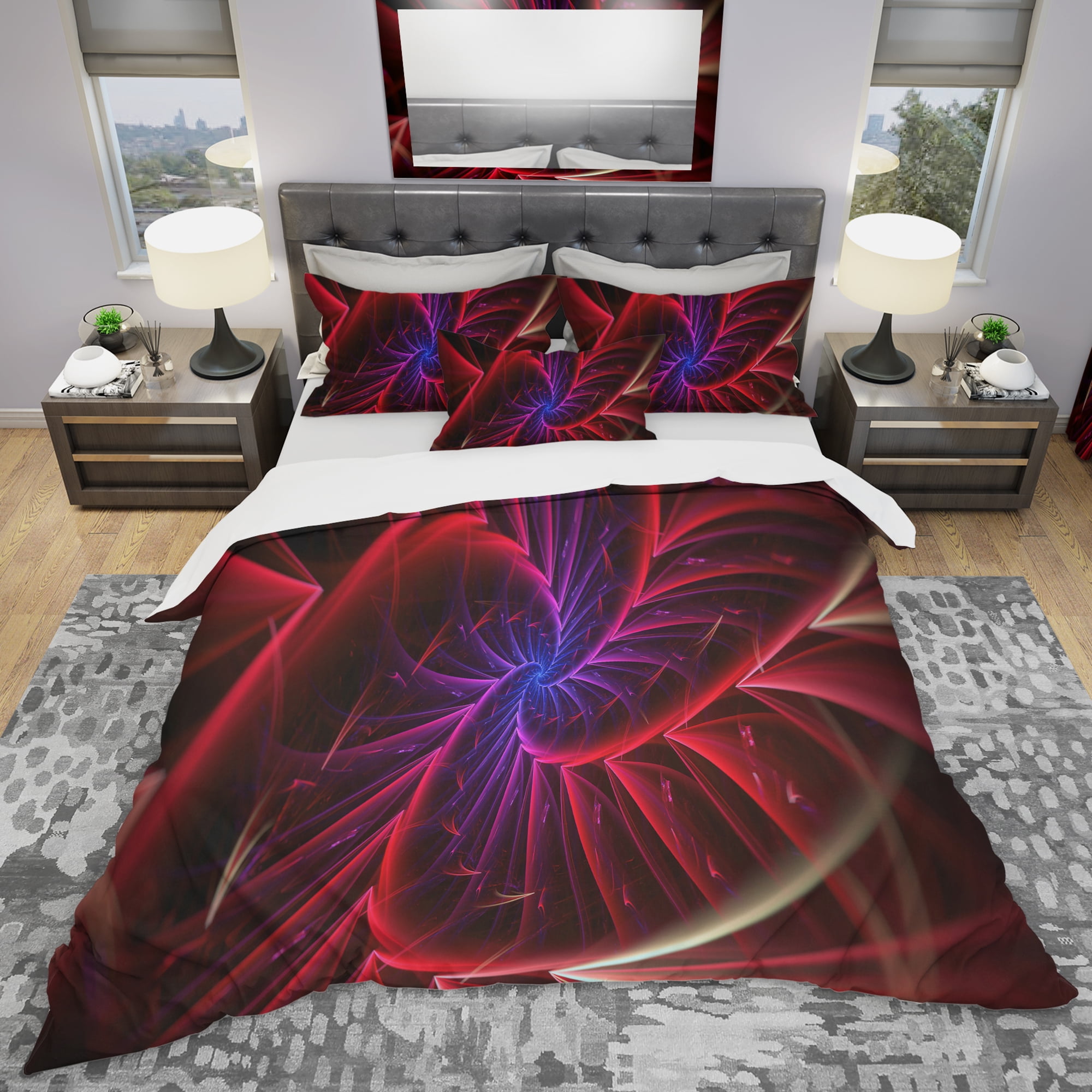 Designart 'Purple & Red Entanglement Abstract' Modern & Contemporary Duvet Cover Set