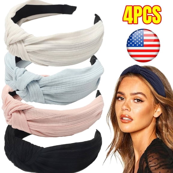 4 Pack Knotted Headbands for Women Wide Turban Headband Yoga Exercise Ribbing Hair Hoop Hair Bands Accessories
