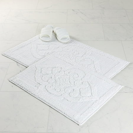 Superior Myra Medallion Washable Bath Rug, Set of 2, Large, White