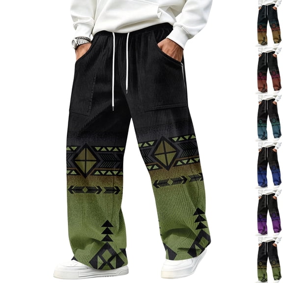 GrmtClth Pants for Men Bohemian Aztec Graphic Vintage Abstract Pattern High Waist Relaxed Fit Streetwear Lounge Slacks M