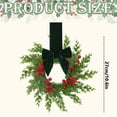 thumbnail image 3 of 1 Pack Mini Christmas Wreath, Farmhouse Festive Decor Adorned with Berries & Fabric Ribbon, Durable Rattan Plastic Wreath for Kitchen, Window & Front Door Holiday Ornament, 10.6in，Green Bow, 3 of 5