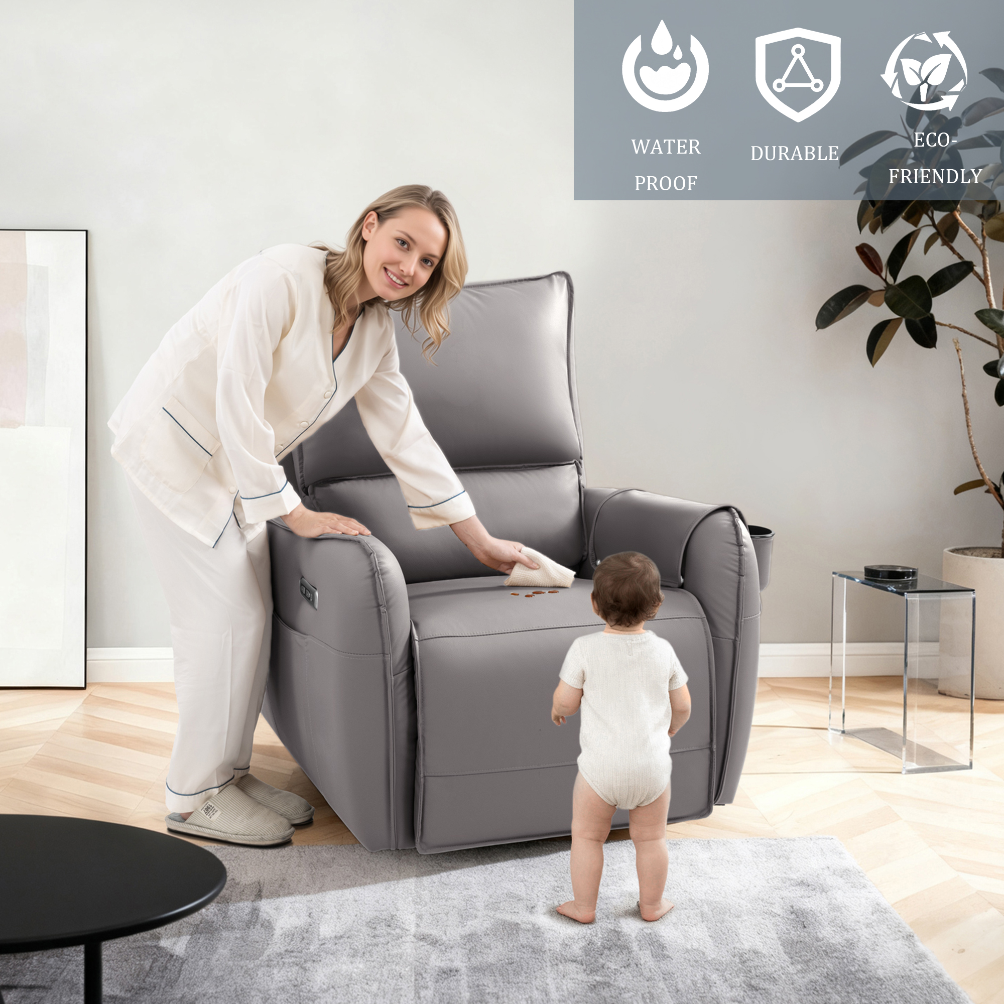 Power Recliner Rocking Chair Nursery Gliders, Electric Swivel Rocker Recliner Chair, Comfy Upholstered Living Room Reclining Chairs with Lumbar Support