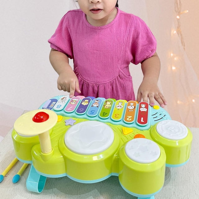 Juego de batería de xilófono para piano, juego de batería de juguete, teclado de piano electrónico de juguete con luz, divertido instrumento musical 3