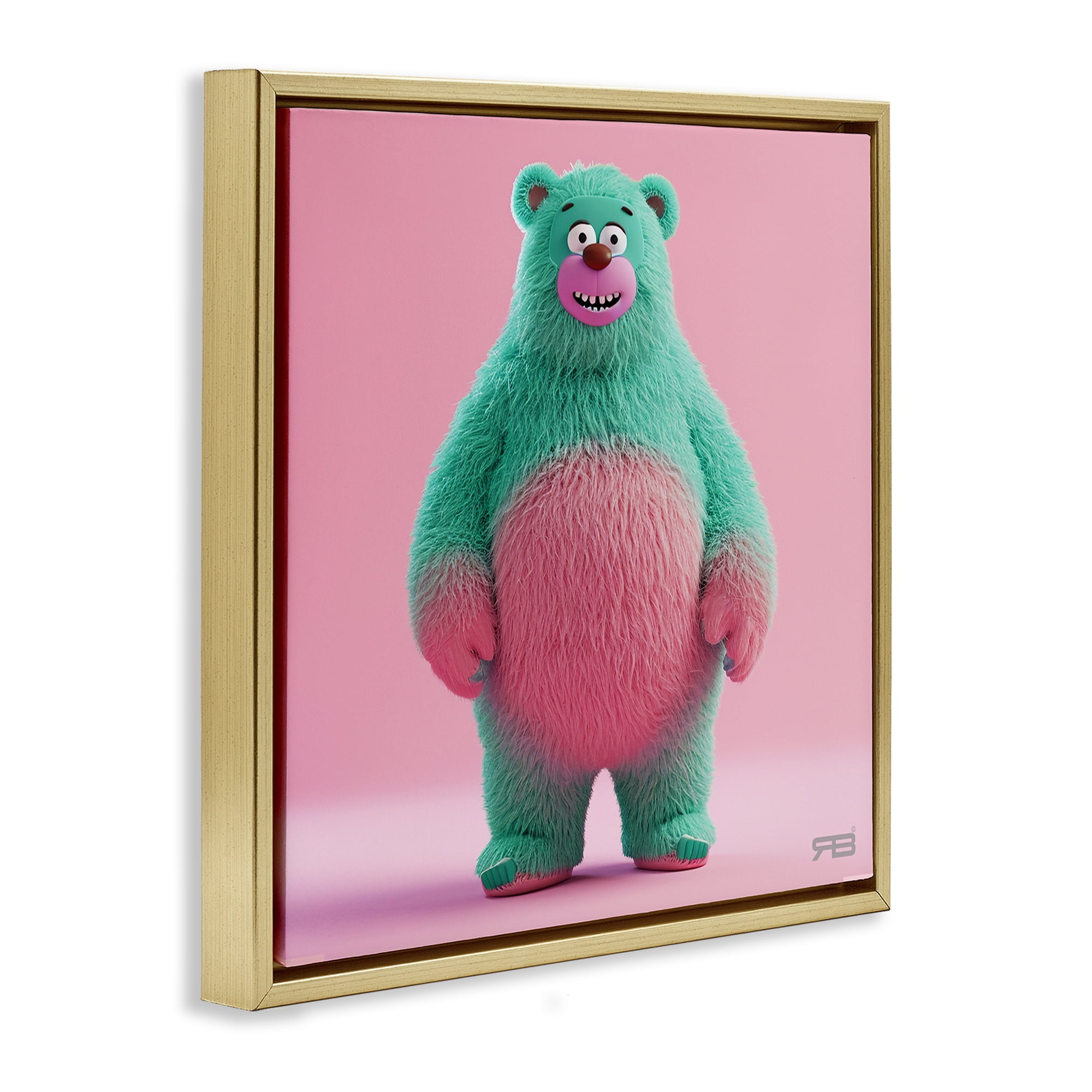 Stupell Industries Smiling Green Bear Animals Painting Gold Floater Framed Canvas Art Print Wall Art, 25 x 25