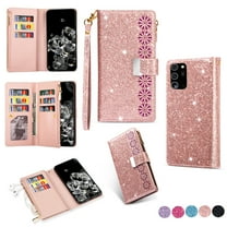 Galaxy Note 20 Ultra Case for Girls Women, Allytech Glitter Bling Kickstand Magnetic Clasp Credit Cards Slots Zipper Pocket Flip Cover Wallet Case for Samsung Galaxy Note 20 Ultra, Rosegold