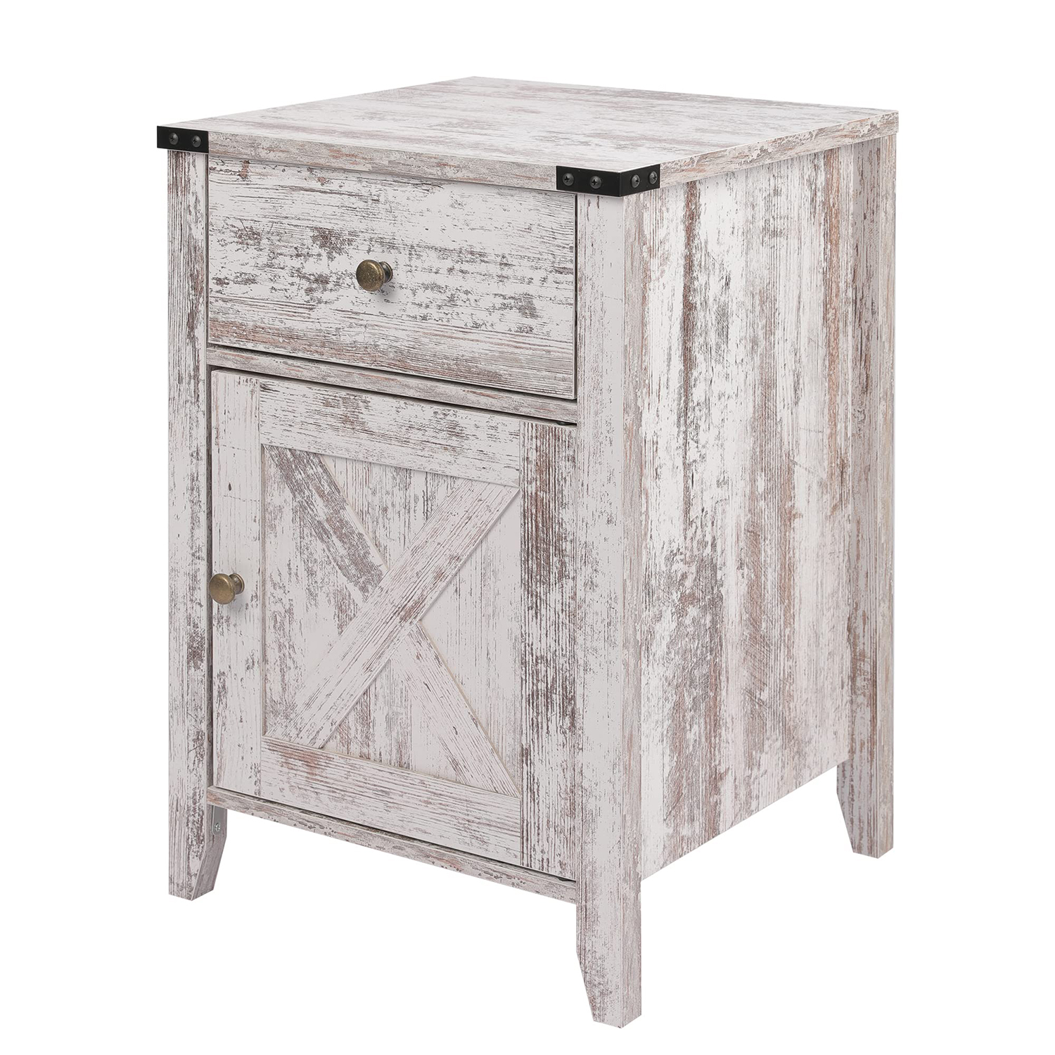 Betterhood Barnwood Rustic Farmhouse Nightstand, Side Table with Barn
