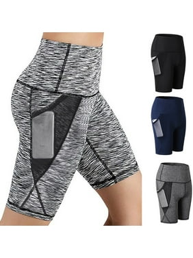 Women's High Waist Out Pocket Running Athletic Yoga Shorts Pants