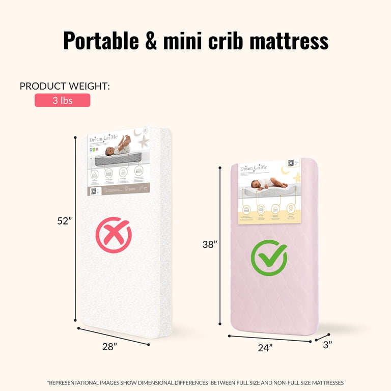 Evolur Rest EZ 2 in 1 Mini Crib Mattress, Pink photo 3