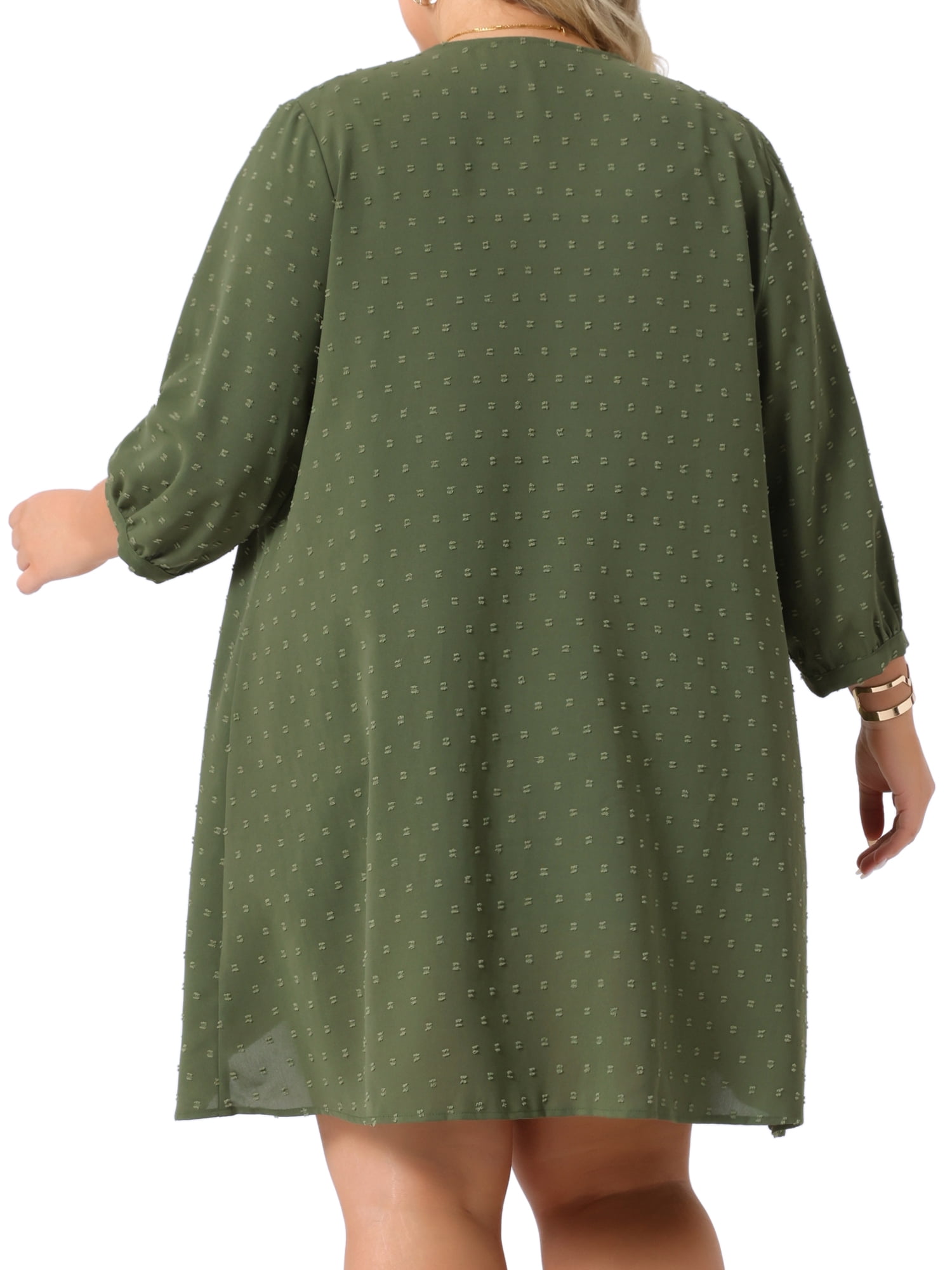 DARING DIVA Plus Size 3/4 Sleeve Swiss Dots Cover Up Cardigan 3X Army Green