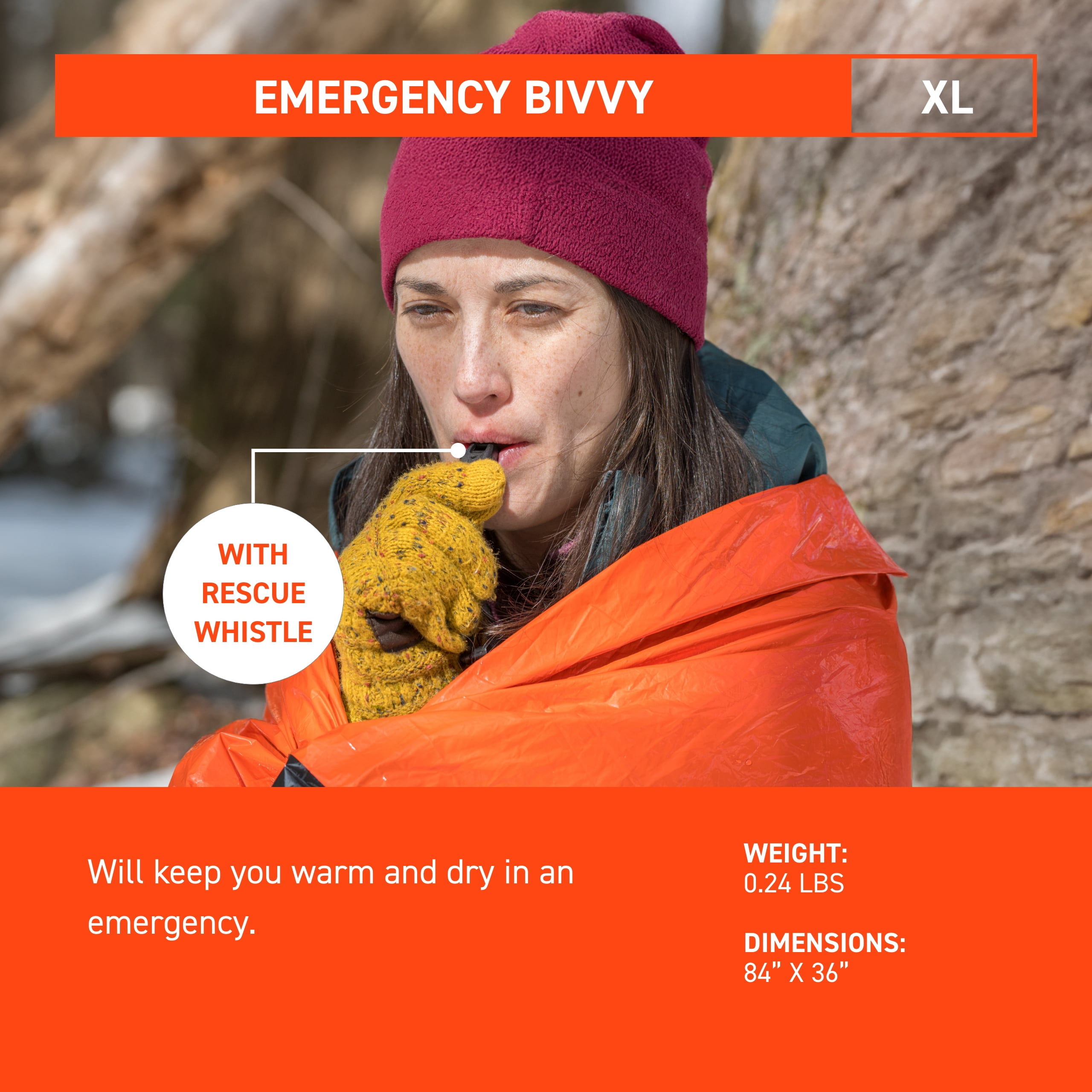 Survive Outdoors Longer Emergency Bivvy XL w/ Rescue Whistle