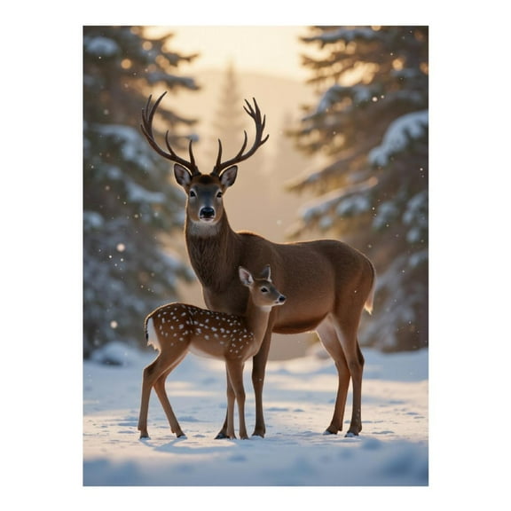 Diamond Art Kits for Adults, Winter Deer Family Snow Scene 5D Diamond Painting Kits for Adults Beginners, DIY Full Drill Diamond Painting, Gem Art and Crafts 12x16