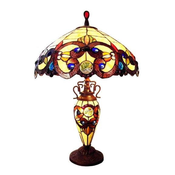 Chloe Lighting Demetra Aurora Victorian 3-Light Glass Table Lamp in Multi-Color