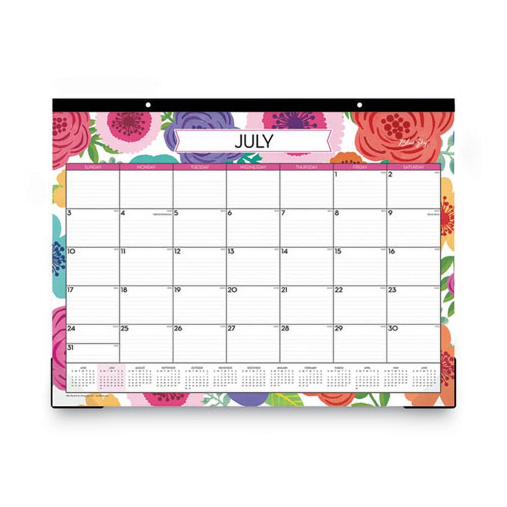 Mahalo Academic Desk Pad, Floral Artwork, 22 x 17, Black Binding, Clear Corners, 12-Month (July to June): 2025 to 2026 | Bundle of 5