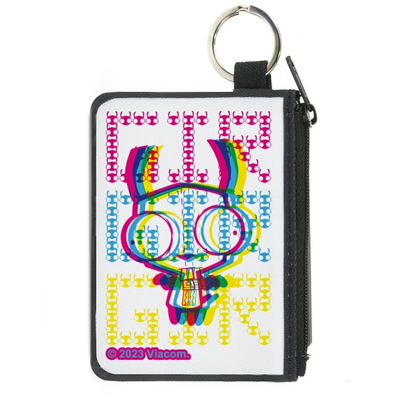 Nickelodeon Wallet, Coin Purse, Invader Zim GIR Pose and Face Typography White Multi Color , Canvas