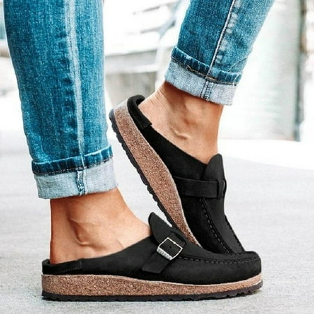 

Ecqkame Fashion Plus Size Women Slide Slippers Flip Flop Belt Buckle Nubuck Flat Shoes Black 34 Clearance Items