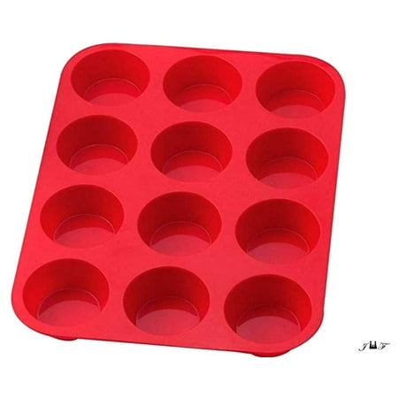 12 Cup Silicone Mini Muffins and Cupcake Baking Pan, Non-Stick Silicone Mold, Oven, Microwave, Dishwasher Safe 100% SilicDishwasher Safe 100% Silicon Bakeware Tin - Top Home Kitchen Rubber(RED 1