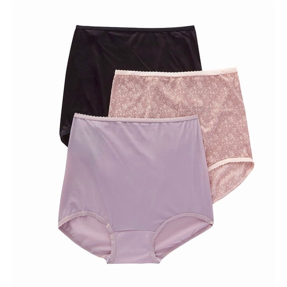 Bali Skimp Skamp Brief, 3-Pack Pink Chic Lace Print/Warm Steel/Black 9 Women's