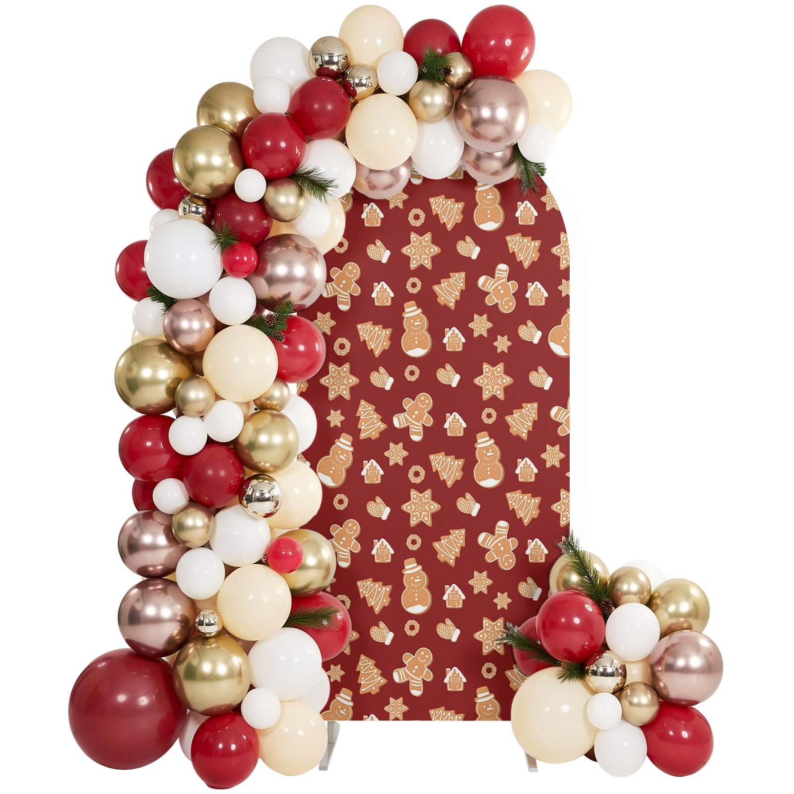 Arch Backdrop Cover 6.6FT Christmas Tree Ginger Bread Man Snowflakes Stretch Spandex Arch Stand Cover Xmas Red Round Top Chiara Backdrop Stand Covers for Wedding Birthday Party Banquet Ceremony