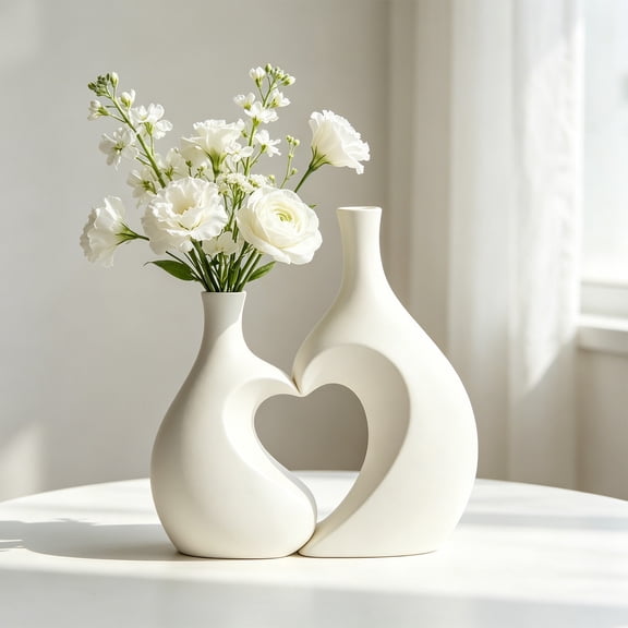 Linnome Heart Shaped Ceramic Vase Modern Home Decor for Living Room Bedroom Wedding Centerpiece 9.06x8.27 Inch