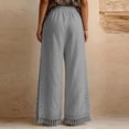 thumbnail image 3 of WULMLEO Womens Wide Leg Linen Pants Summer Boho Flowy Elastic Waist Trousers Baggy Side Slit Fringed Hem Bottoms with Pockets Gray XL, 3 of 5