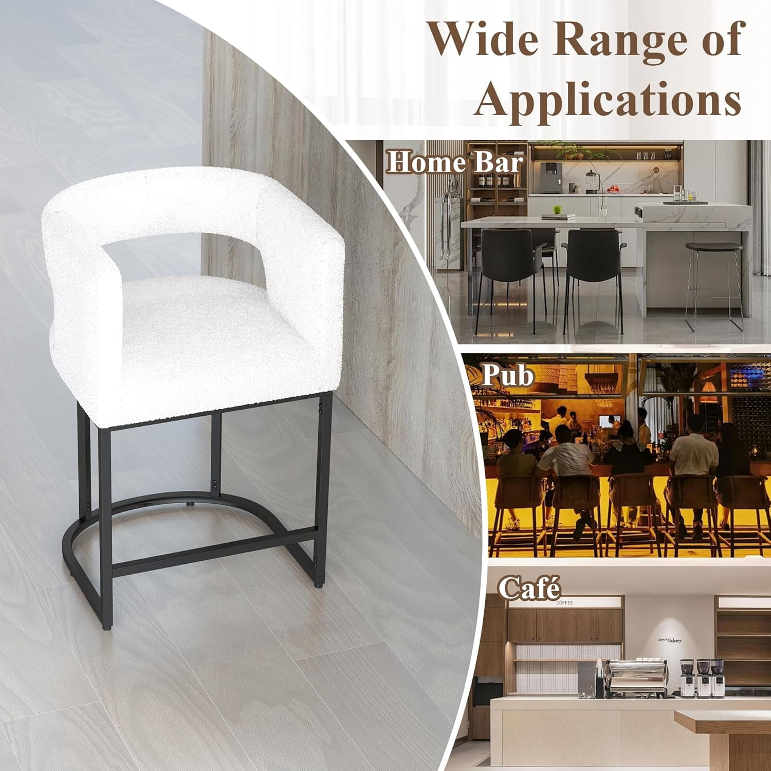 Westice Counter Height Stools for Kitchen Island Set of 2, 28" Barral Bar Stools with Backrest, Black Metal Frame, Upholstered Linen Fabric Stools for Pub, Club, Dining Room, Beige