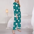 thumbnail image 3 of Hirioo White Polka Dots With Teal Background for Women's Pajama Sets 2 Piece Pjs Women's Long-Sleeved Pajama Set Button Down Sleepwear,S-XXL-XX-Large, 3 of 7