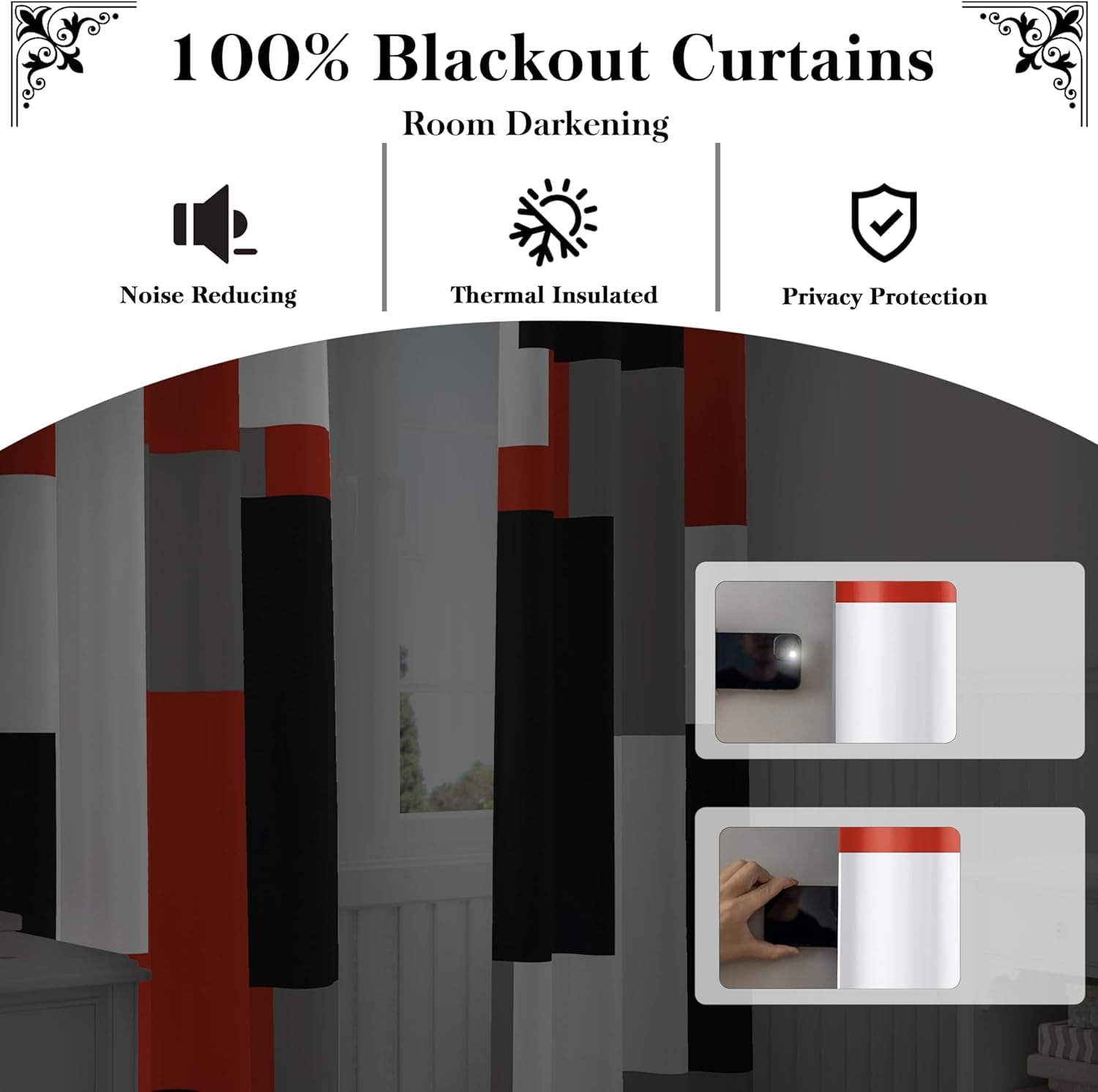 Tyrot 2 Panels Red Black 100% Blackout Curtains for Bedroom Modern Abstract  Grommet Curtains, 52" x 84"
