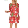 thumbnail image 6 of BadPiggies Women's Christmas Santa Claus Print Dress with Pockets Long Sleeve Pullover Flared A Line Dresses (M, Red), 6 of 8