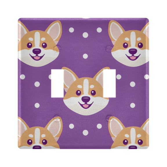 Haosy Light Switch Cover Plate 2 Gang Electrical Outlet Covers Corgi Dog Faces Decorate Wall Plate 4.56”x4.48”